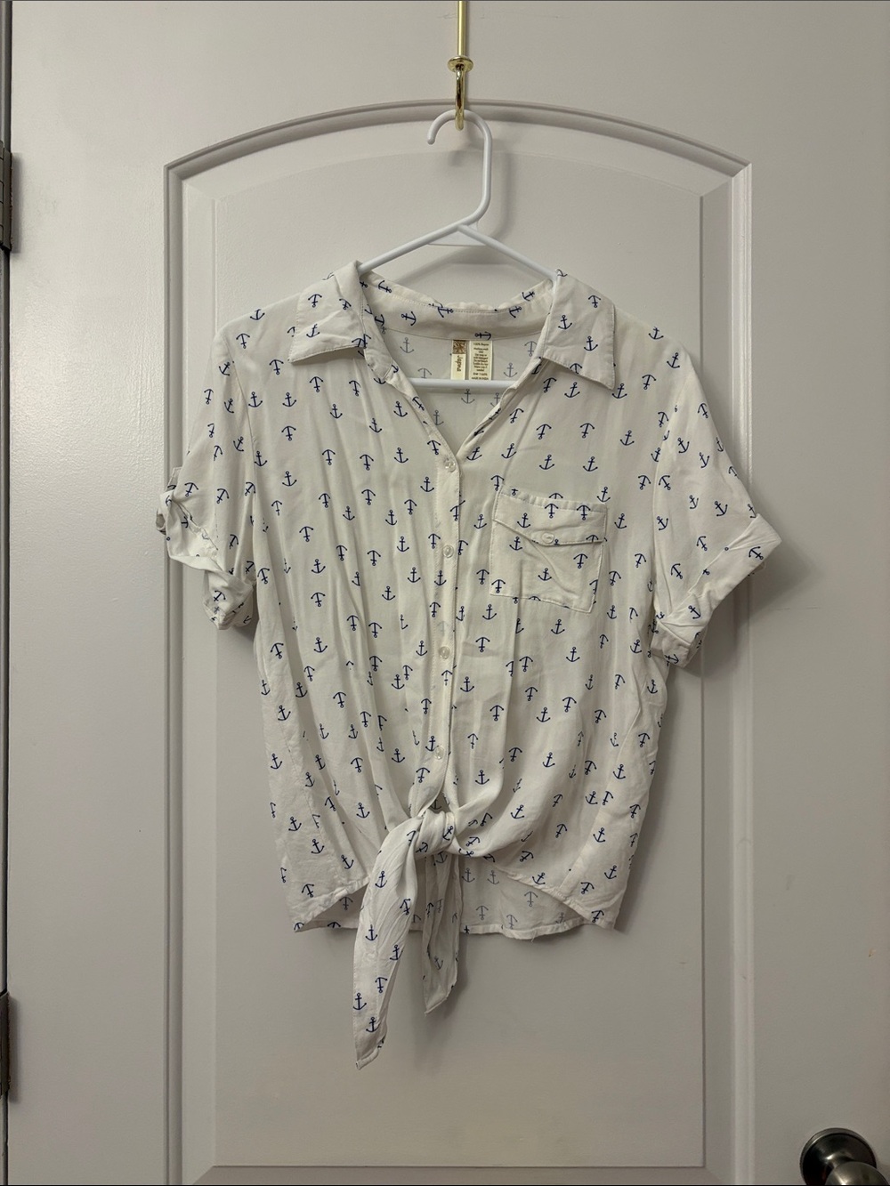Japna Cream Blouse with Navy Anchor Print
